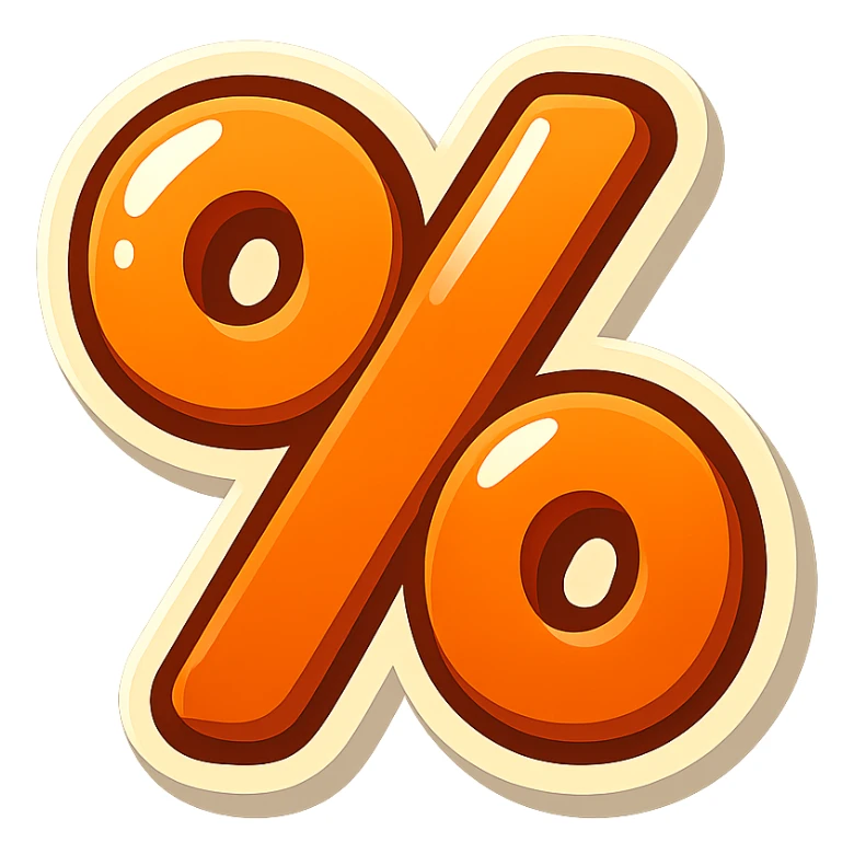 cartoon style sticker of a single percent symbol, simple and clear, no text sticker