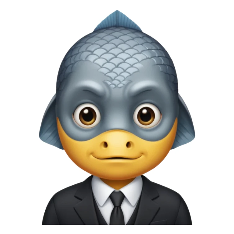 A fish man dressed in a black suit. Its face is grey fish sticker