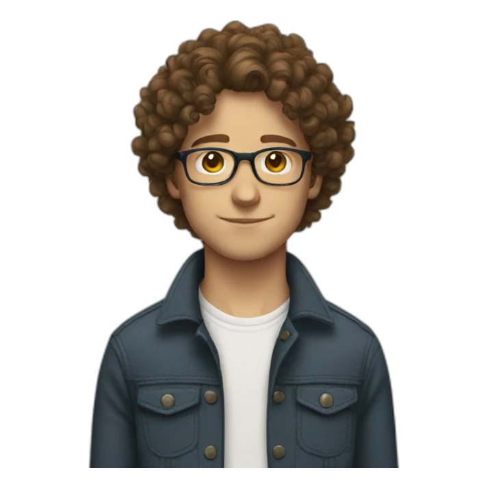 white boy curly brown hair glasses sticker