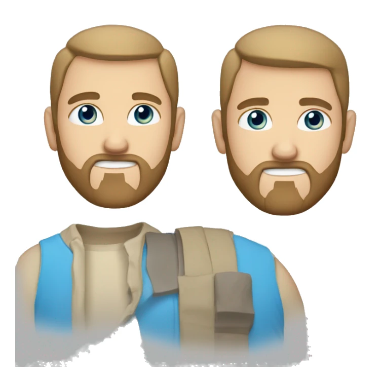 Man with dark blonde hair. A polytail and a SMALL bald spots on right and left side of his head. Blue eyes and dark blonde beard  sticker