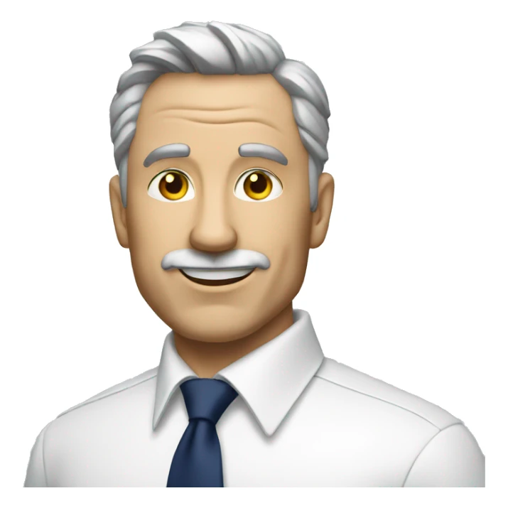 A middle aged man with white shirt navy blue tie showing three sticker