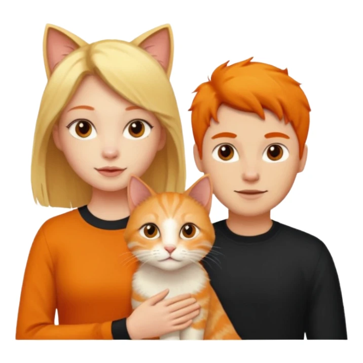 A blonde girl, a ginger cat, and a guy with black hair. sticker