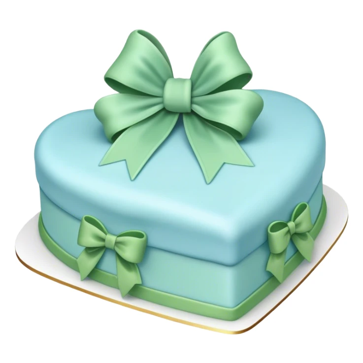 Heart shaped pastel blue birthday cake with a huge green bow sticker