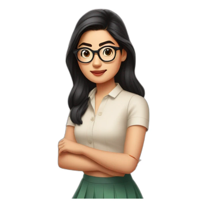 Rashmika mandanna wearing glasses and a small folded skirt sticker