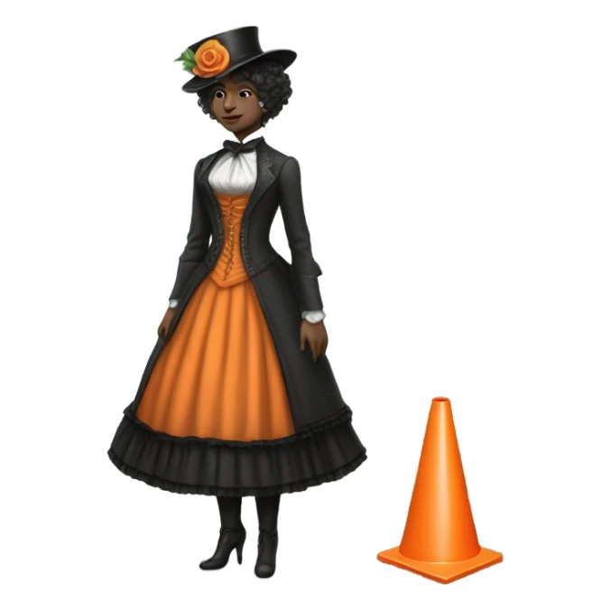 galora in Victorian dress elegant, full body, holding "big traffic cone" sticker
