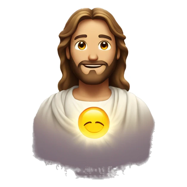 A glowing Jesus emoji with a radiant halo and a peaceful smile sticker