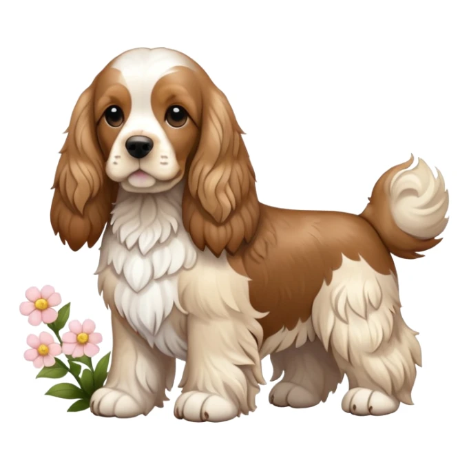Full body shot of a cocker spaniel with flowers sticker