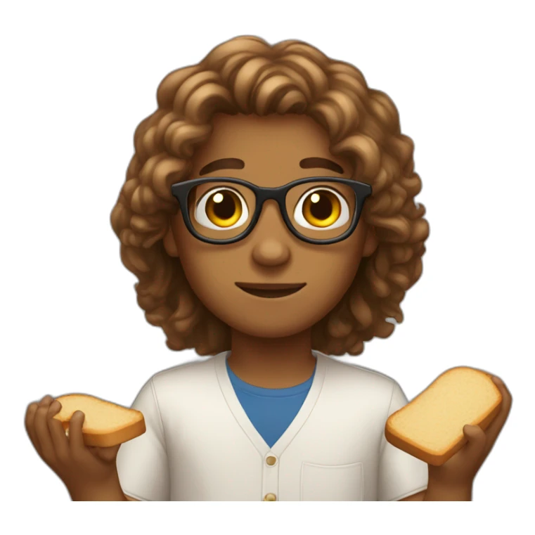 Brown boy with long hair and little bread transparent spectacles sticker