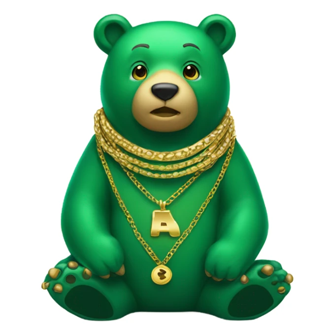 Green bear wearing a lot of gold necklaces  sticker