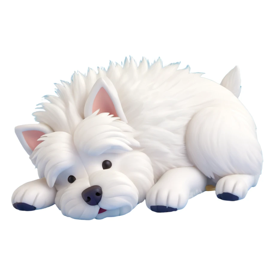 West Highland White Terrier sleeping on its back, fluffy white fur, relaxed and cute, simple background sticker