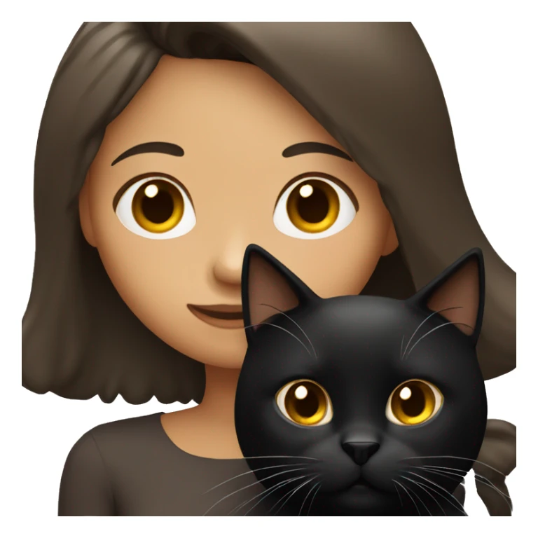 Tan girl with long dark hair holding a fluffy black cat sticker