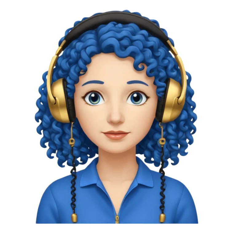 blue haired earringed heaphone wearing middle aged woman very very curly long haired sticker