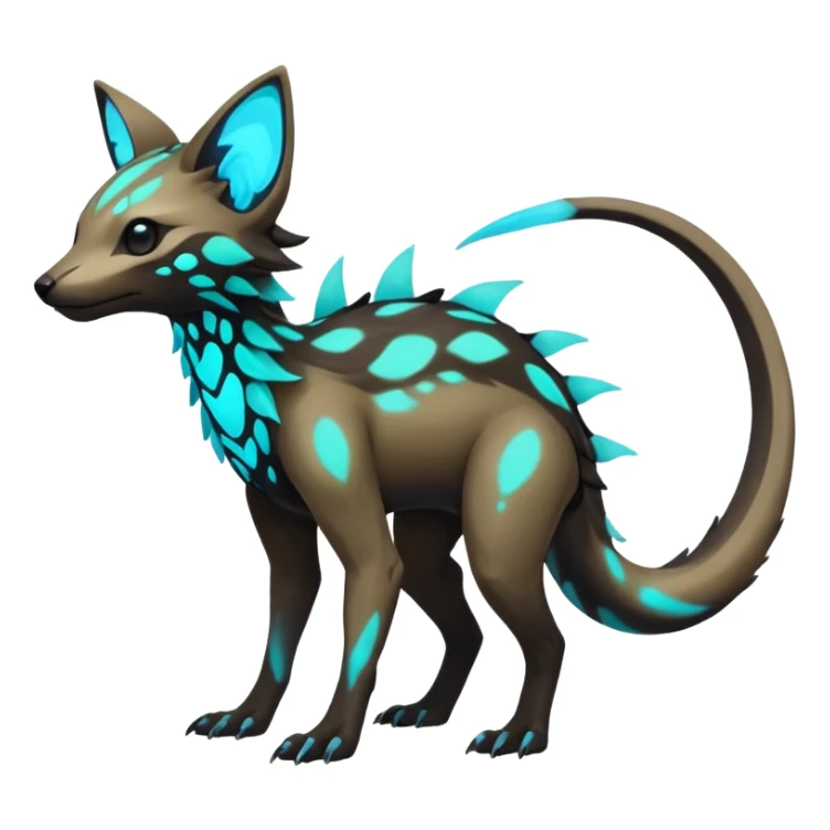 Rare realistic dark-neon glowing bioluminescent edgy badass epic pretty beautiful handsome gorgeous aesthetic colorful vibrant Vernid-Trico-species-Fakemon-creature by LiLaiRa, 4 legs, 1 tail, random markings, (full body) sticker