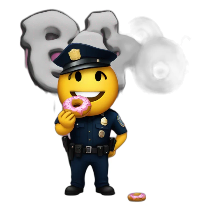 cop eating donut in front of ACAB graffiti sticker