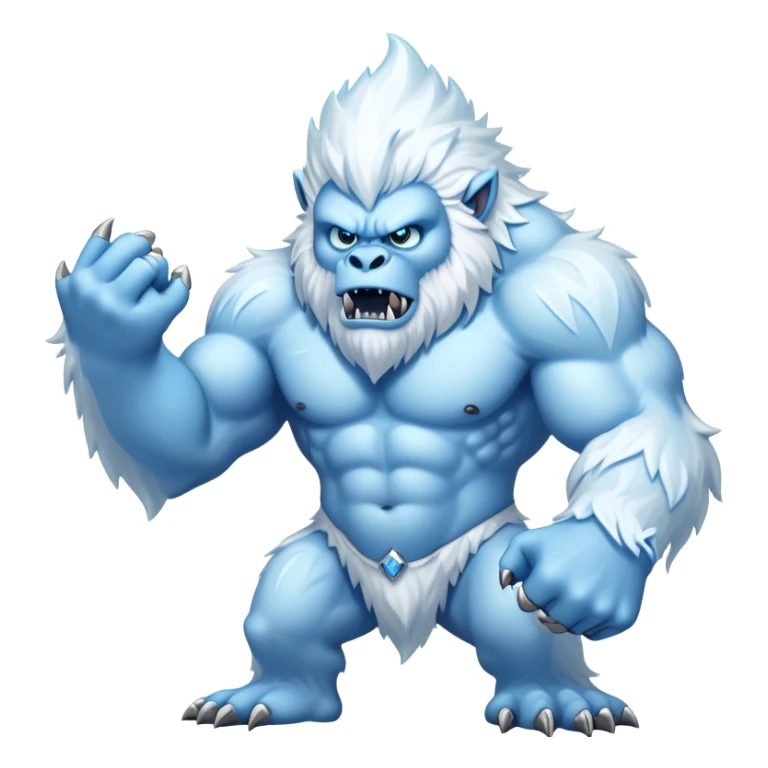 Cinematic Realistic WoW Yeti Portrait, captured in a dynamic, battle-ready stance, muscles rippling beneath dense fur of icy white and pale blue. His piercing ice-blue eyes blaze with raw power as frost clings to his form, rendered with dramatic natural lighting and high shine, exuding fierce, untamed strength in the midst of a wintry combat pose. sticker