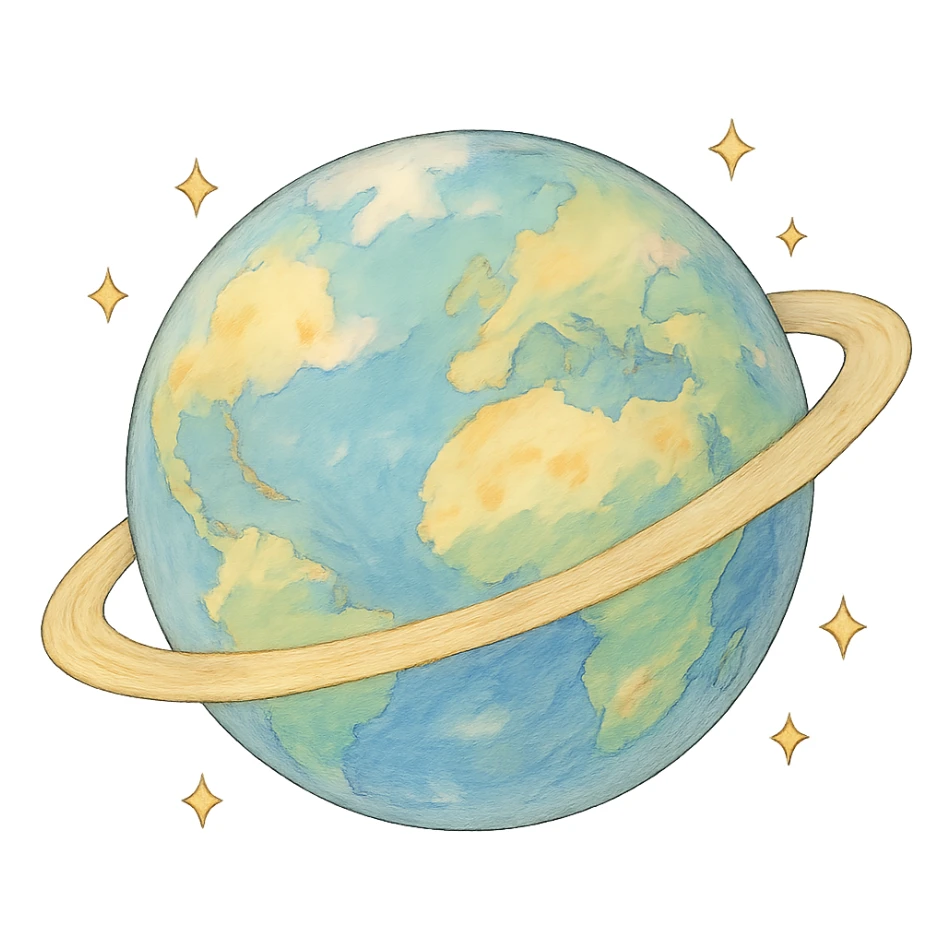 icon of a planet, soft colors, whimsical, ghibli style sticker