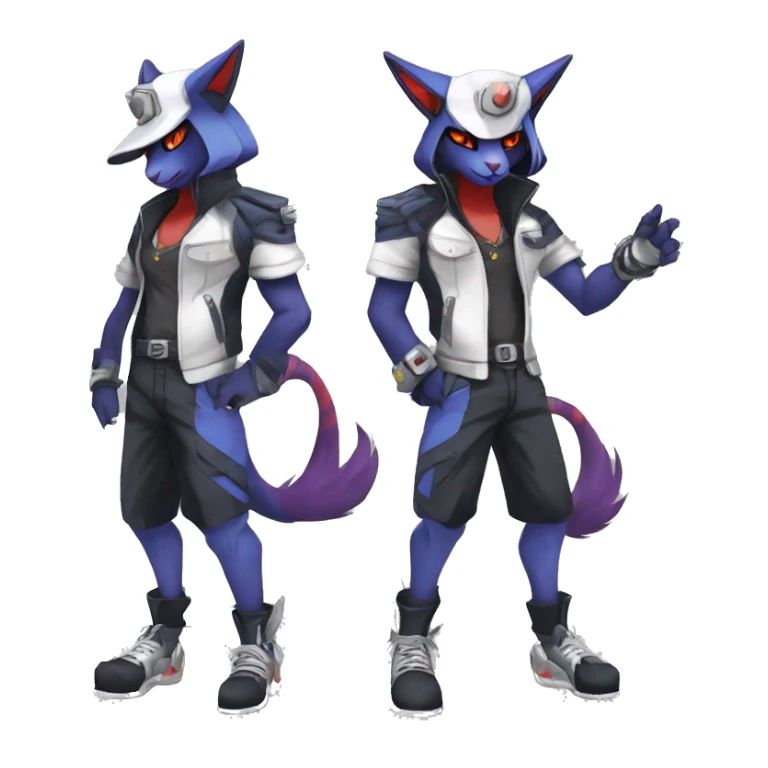 Cool Anthro Absol-Noibat-Quilava-Litten-Sphynx-Pokémon with edgy stripes collar punk techwear cool fiddler-hat Full Body sticker