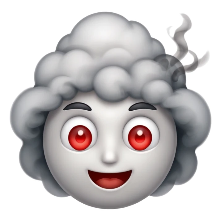 slightly smiling face with red eyes and smoke sticker