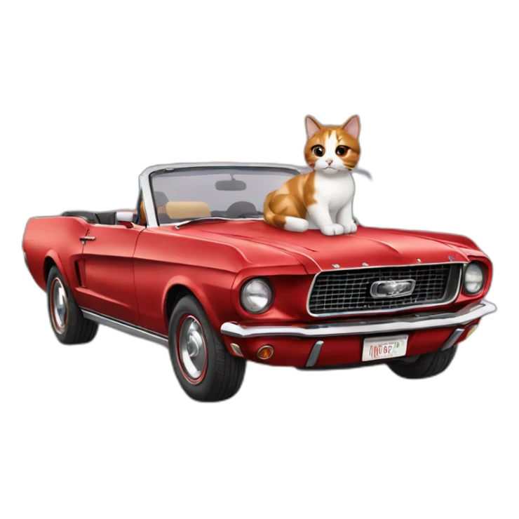 very cool calico cat riding a convertible red mustang sticker