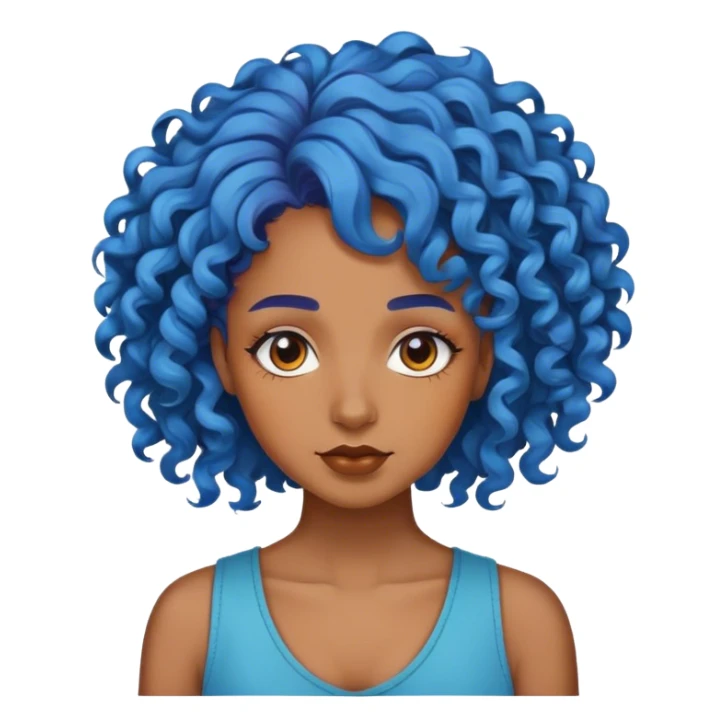 Mulher pele marrom cabelo colorido e cacheado azul  sticker