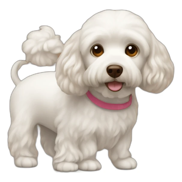 a bald man and long brown straight haired woman with white maltipoo sticker