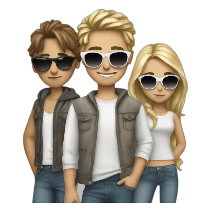three cool white teenagers wearing sunglasses, wearing hipop cloth sticker