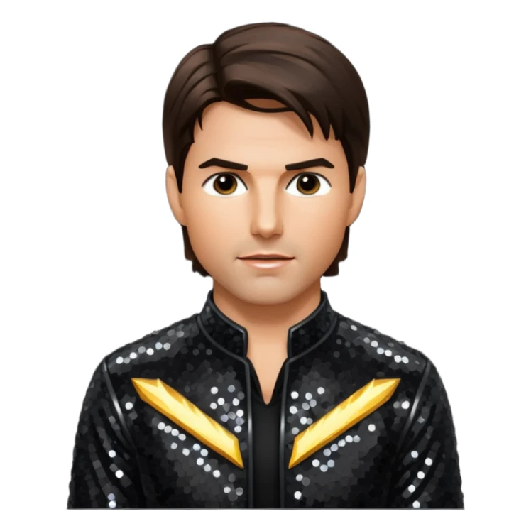 Tom Cruise with dark brown hair, black sequin outfit sticker