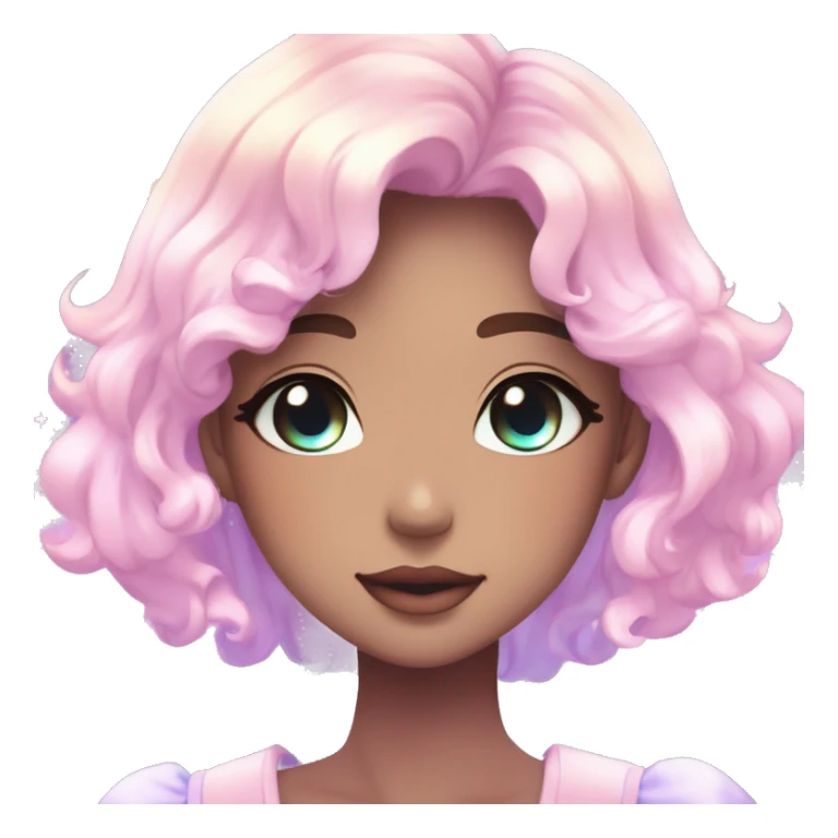 Gorgeous pastel anime style lady blushing nebula gradient sparkle face dreamy idol model colorful shiny stars galaxy kawaii cottagecore pearly petite simplistic aesthetic trending style sticker