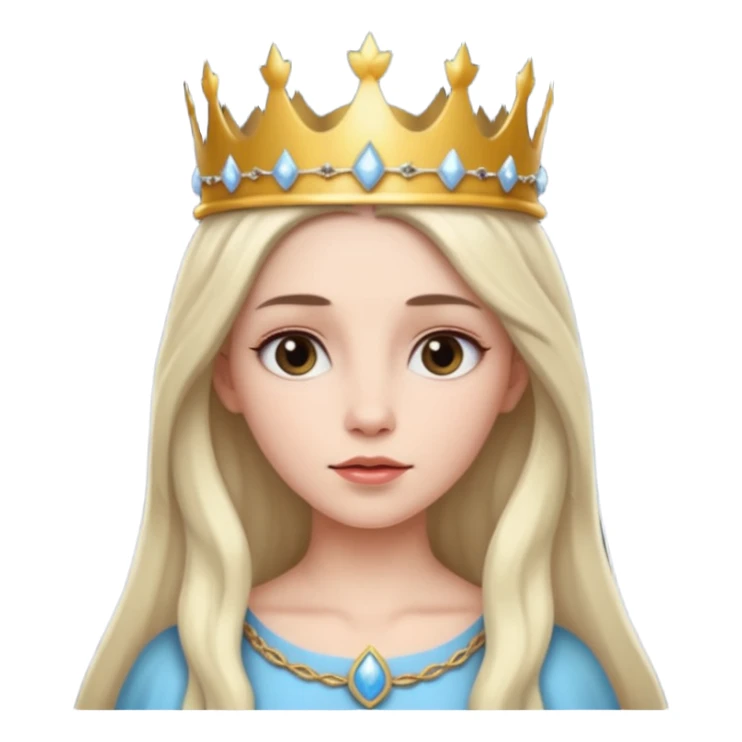 White Long Haired Women, Queen with crown — soft expression, moonlight tone sticker