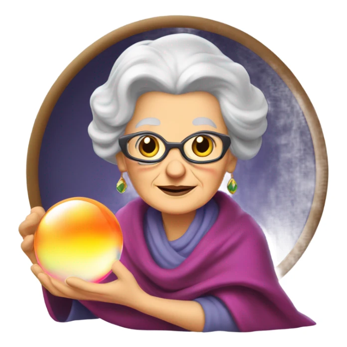 Wise Old Lady Fortune teller with crystal ball looking into the camera smiling sticker