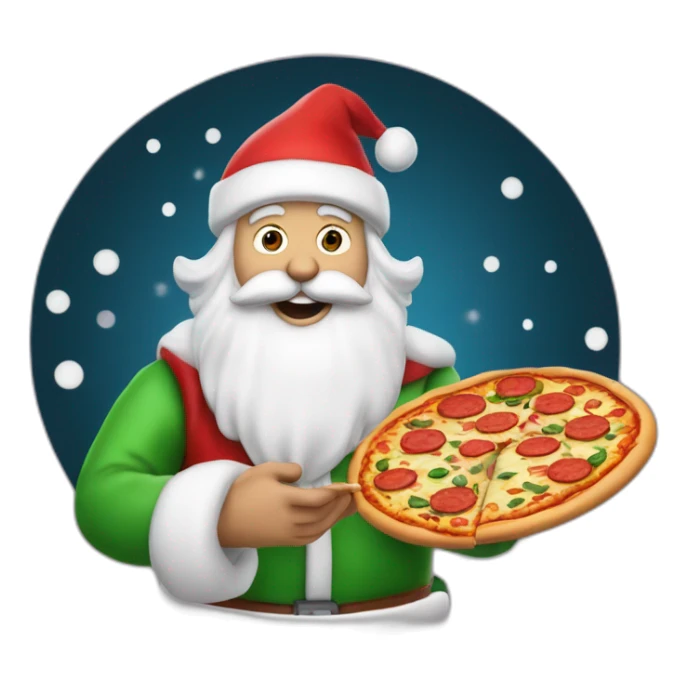 Pere noel mignon qui a des pizza dans les main sticker
