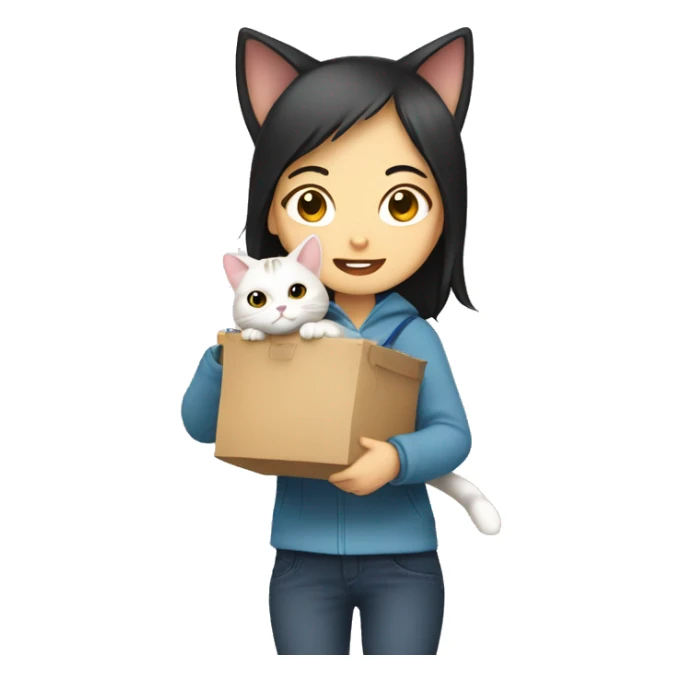Cat carrying by Asian girl sticker