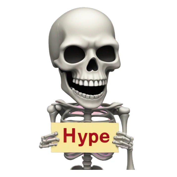 A skeleton head holding a sign above its head with "HYPE" on it. sticker