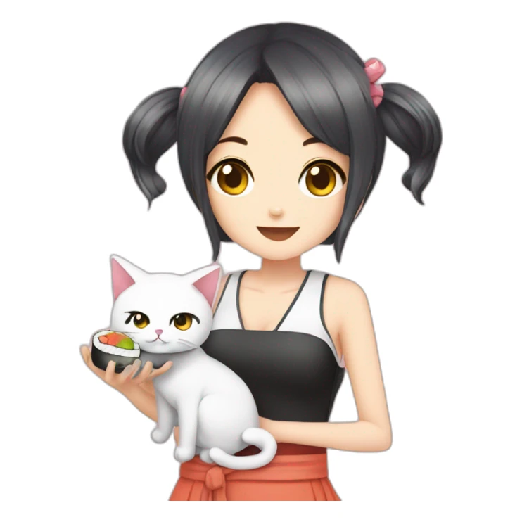 Waifu girl with ear cat eat sushi sticker