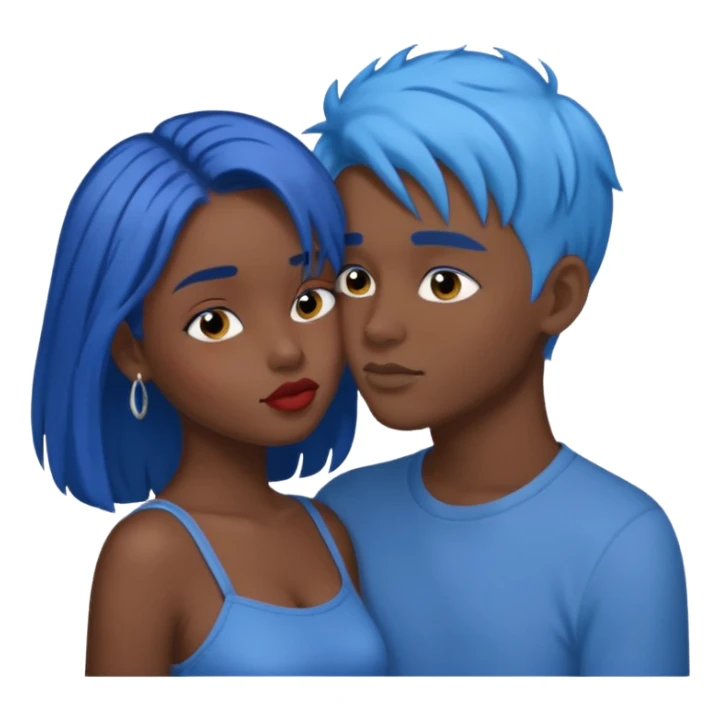 Dark blue hair girl with blue hair boy kissing sticker