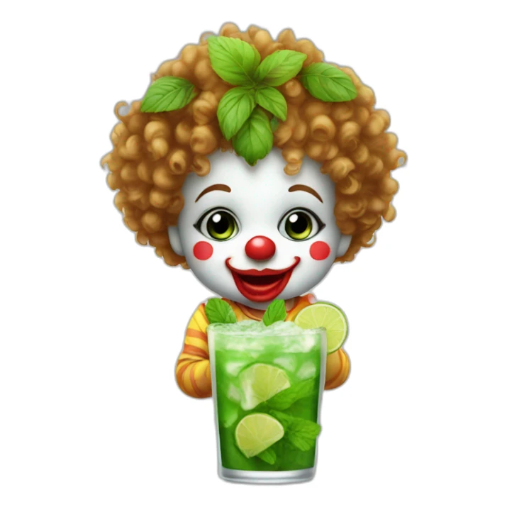 baby clown with curly hair drinking mojito sticker