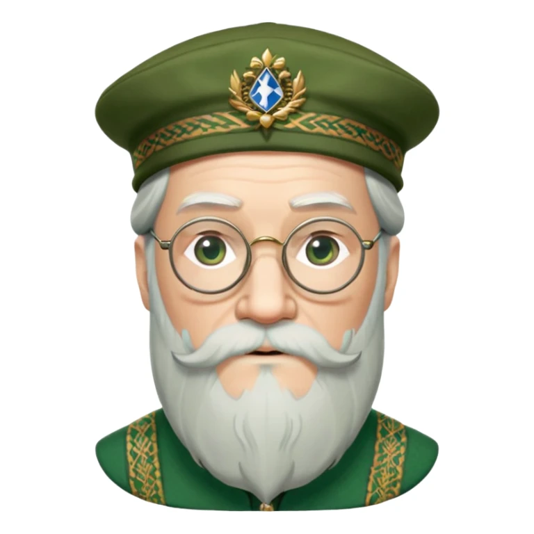 Dumbledore wear green scotland Tam o'shanter cap with decorative patterns, wear glasses, very long beard sticker