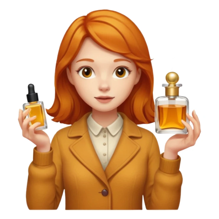 Ginger cute girl in autumn and she has perfume in her hand sticker