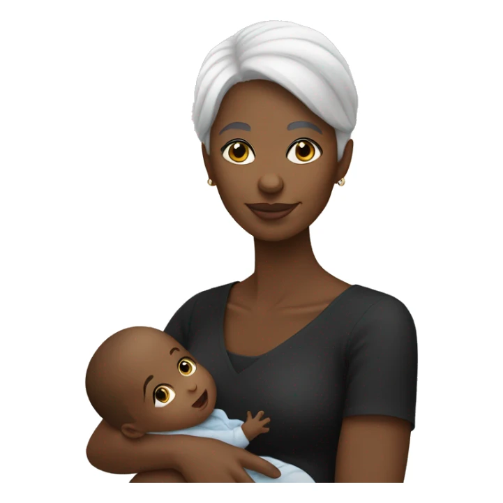 white hair black woman holding a black baby sticker
