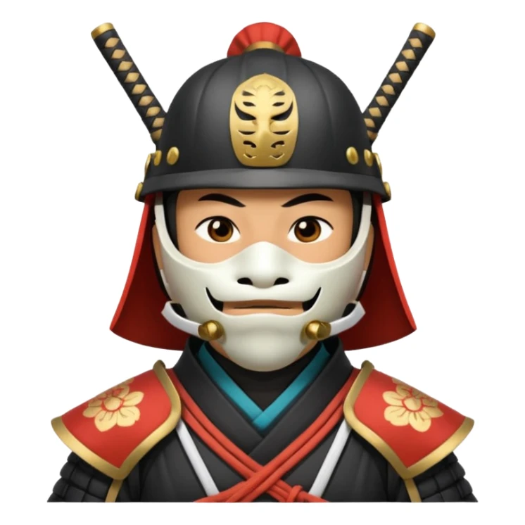 Samurai with helmet and a mask covering their mouth sticker