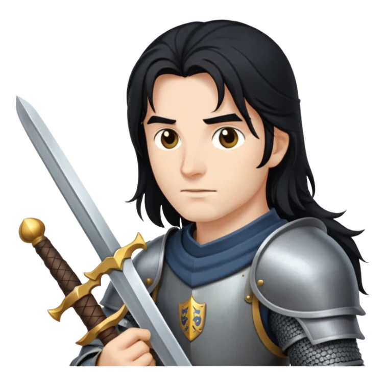 A knight with long black hair, holding a sword sticker