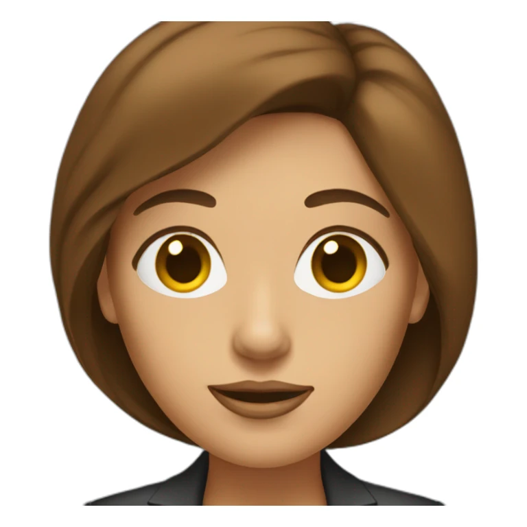 boss lady with brown hair and a laptop sticker