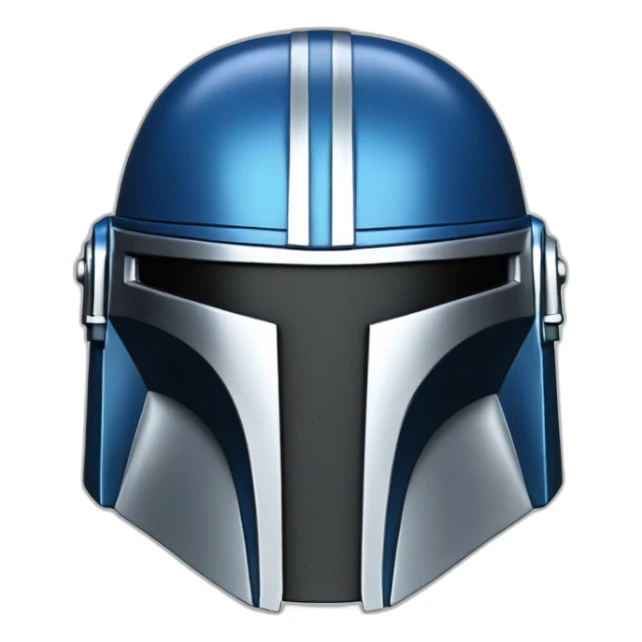 mandalorian helmet with blue and shiny silver sticker