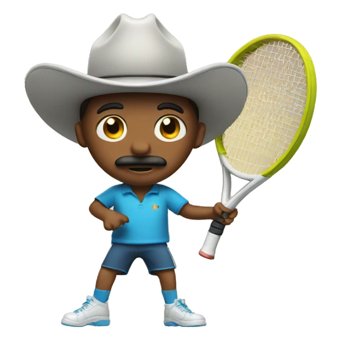boy with cowboy hat and mustache playing tennis sticker