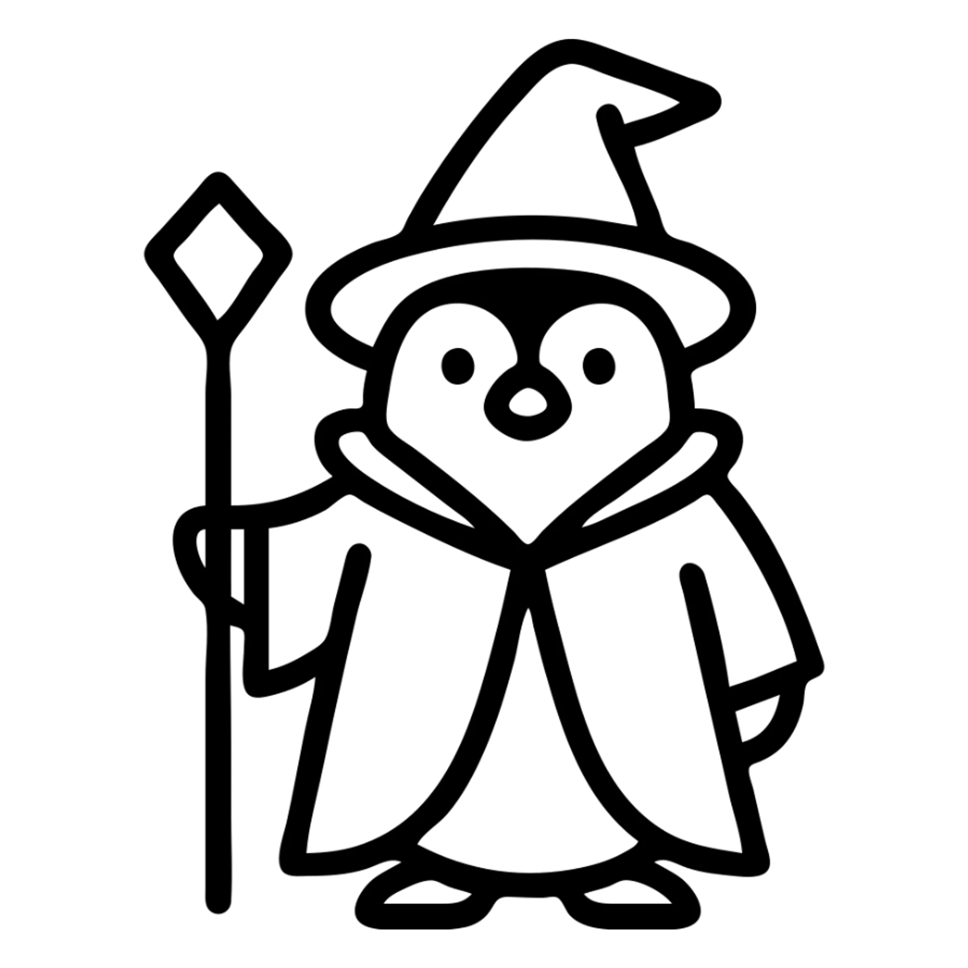 penguin dressed as a sorcerer icon holding a staff minimal details sticker