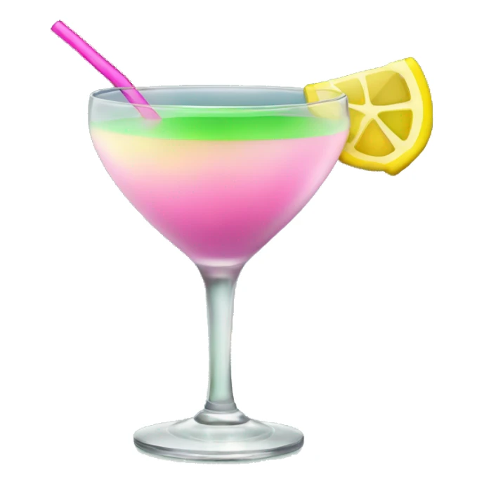 Bluish green cocktail with pink and yellow sticker