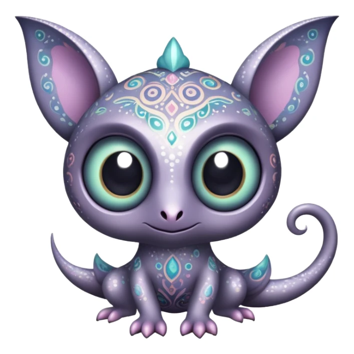 Dark-pastel greyish Randomly-colored sparkly exotic Fakémon-creature with random patterns sticker
