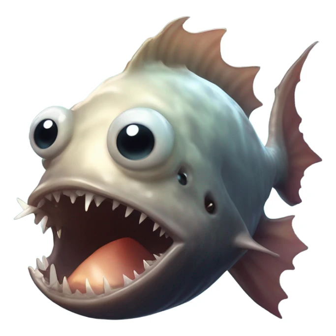 Anglerfish with a glowing lure hanging from its forehead, sharp teeth, and big eyes. sticker