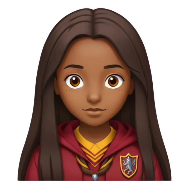 black girl straight long hair with gryffindor clothe sticker