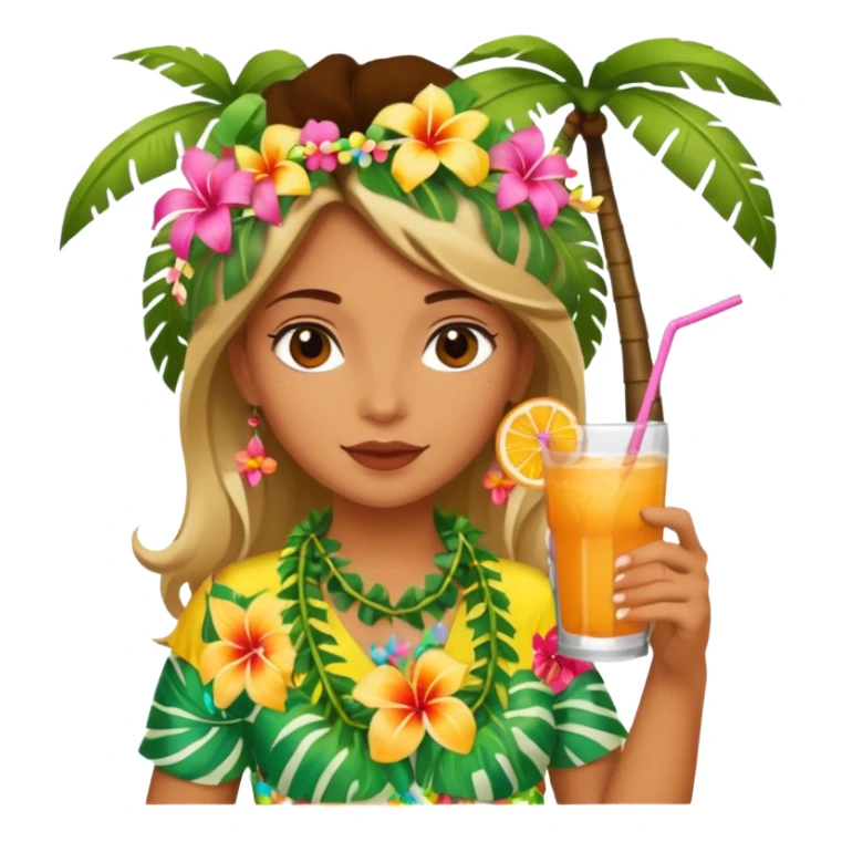 Tropical girl on island with deink sticker